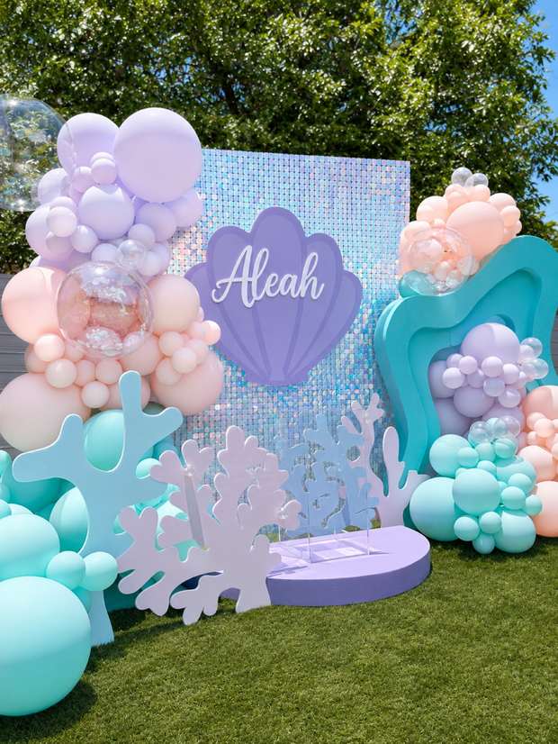 Mermaid birthday with shimmer wall