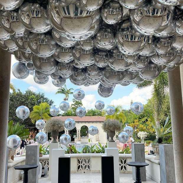 Elegant silver balloon installation